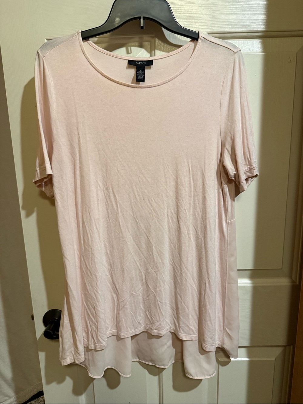 Alfani Light Blush Pink Short Sleeve Tunic with Layered Hem